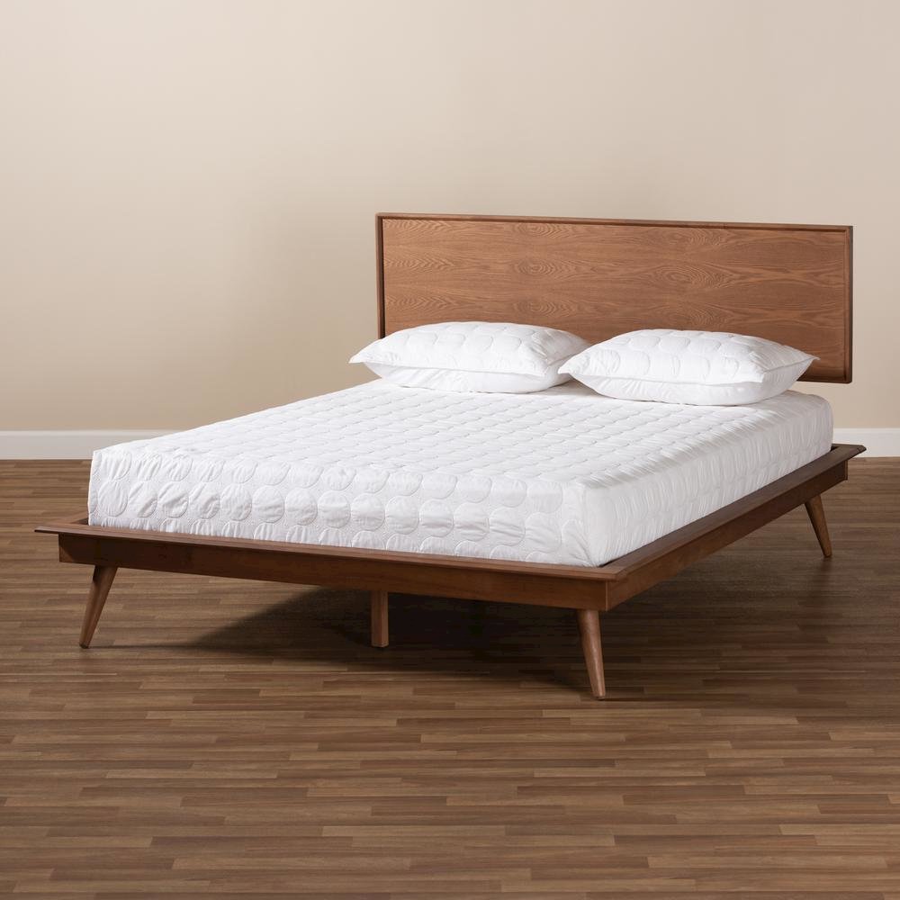 Karine Mid-Century Modern Walnut Brown Finished Wood Queen Size Platform Bed