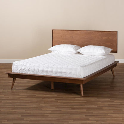 Karine Mid-Century Modern Walnut Brown Finished Wood Queen Size Platform Bed