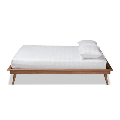 Walnut Brown Finished Wood Queen Size Platform Bed Frame