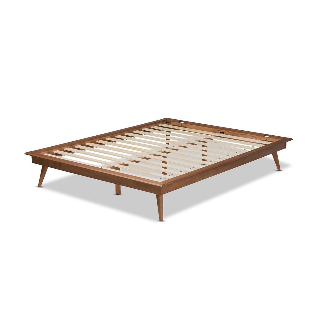 Walnut Brown Finished Wood Queen Size Platform Bed Frame