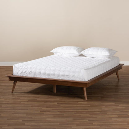 Walnut Brown Finished Wood Queen Size Platform Bed Frame