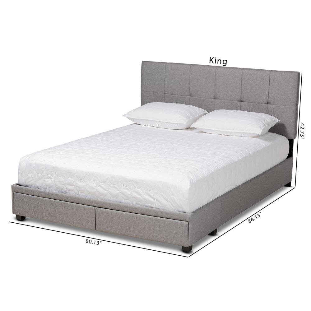 Netti Light Grey Fabric Upholstered 2-Drawer King Size Platform Storage Bed