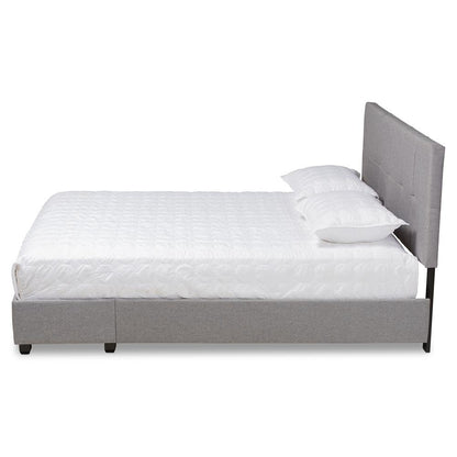Netti Light Grey Fabric Upholstered 2-Drawer King Size Platform Storage Bed