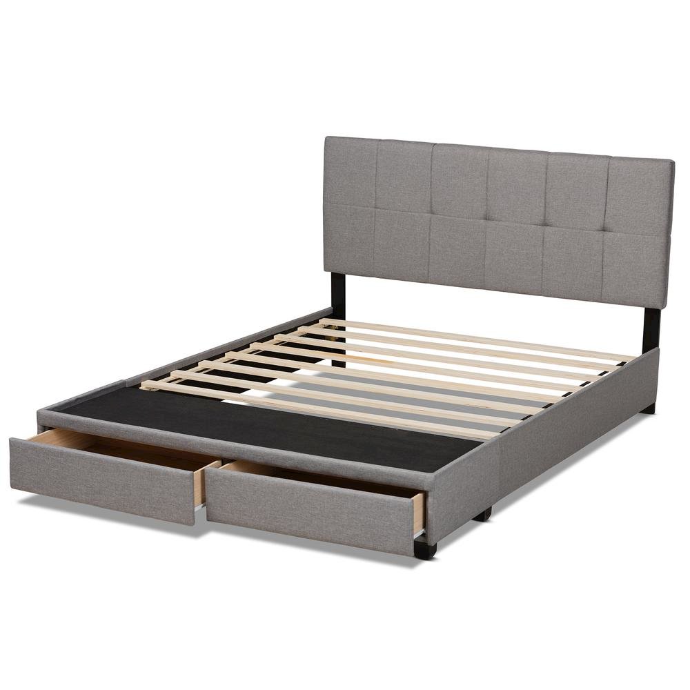 Netti Light Grey Fabric Upholstered 2-Drawer King Size Platform Storage Bed
