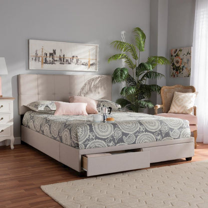 Netti Beige Fabric Upholstered 2-Drawer King Size Platform Storage Bed