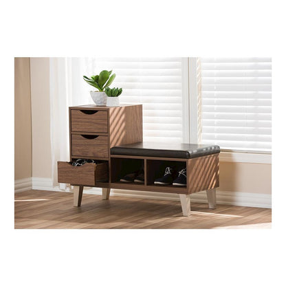 3-Drawer Shoe Storage Padded Leatherette Seating Bench with Two Open Shelves
