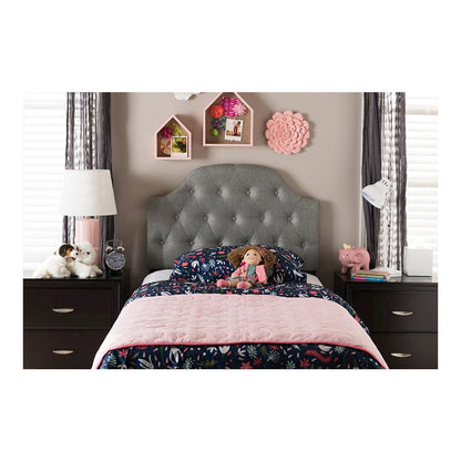 Grey Fabric Upholstered Button-Tufted Scalloped Twin Size Headboard