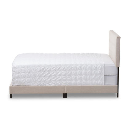 Beige Fabric Upholstered Grid-tufting Queen Size Bed