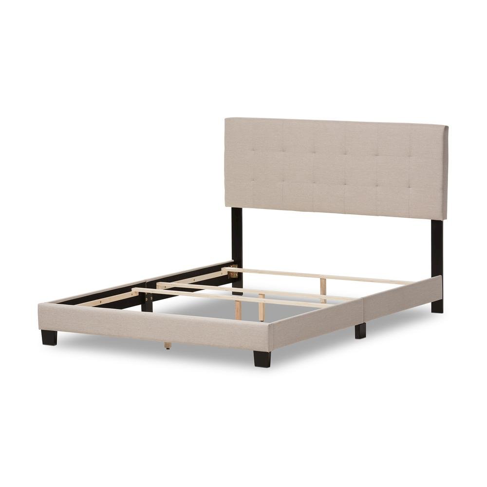 Beige Fabric Upholstered Grid-tufting Queen Size Bed