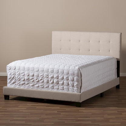 Beige Fabric Upholstered Grid-tufting Queen Size Bed