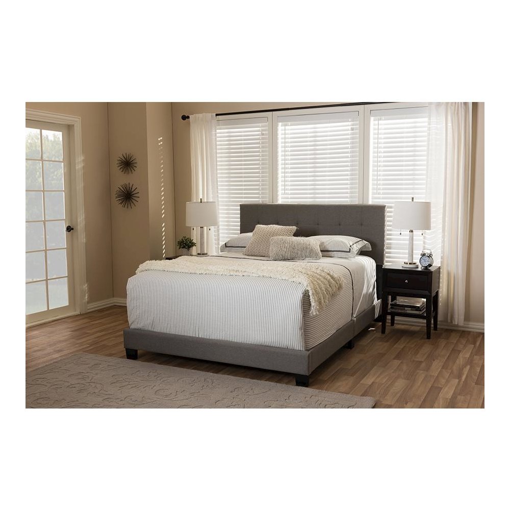 Grey Fabric Upholstered Grid-tufting Queen Size Bed