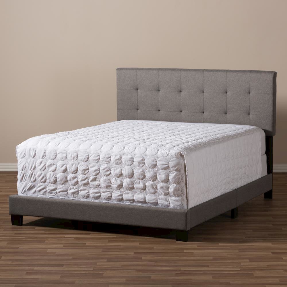 Grey Fabric Upholstered Grid-tufting Queen Size Bed