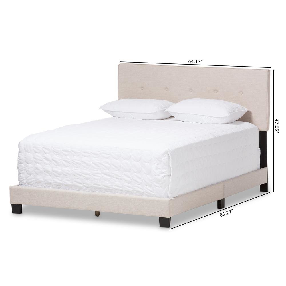 Hampton Modern and Contemporary Light Beige Fabric Upholstered Queen Size Bed