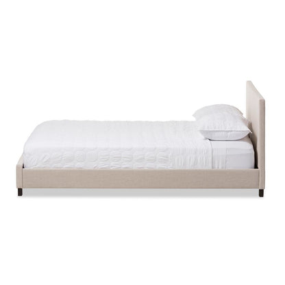Beige Fabric Upholstered Panel-Stitched Queen Size Platform Bed