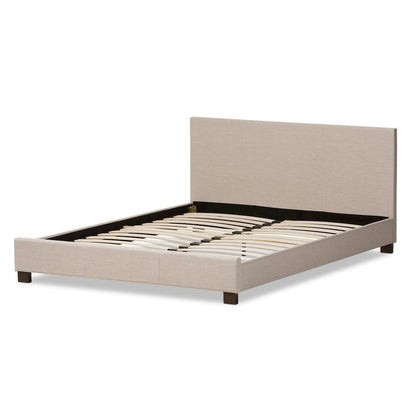Beige Fabric Upholstered Panel-Stitched Queen Size Platform Bed