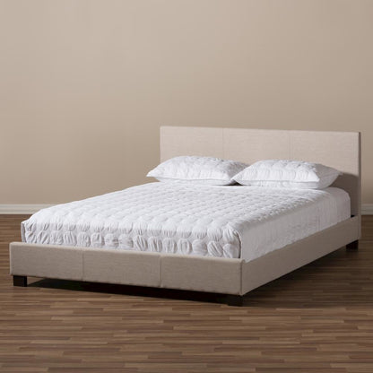 Beige Fabric Upholstered Panel-Stitched Queen Size Platform Bed