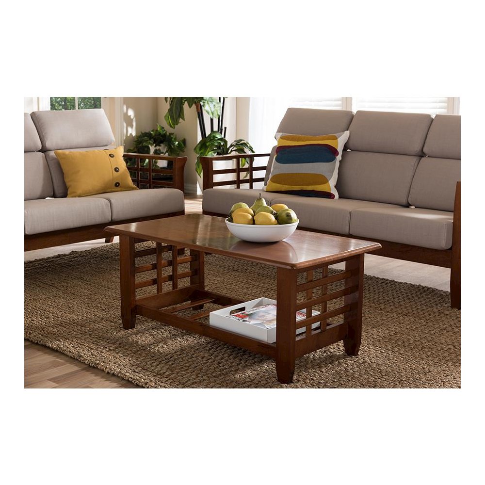 Cherry Finished Brown Wood Living Room Occasional Coffee Table