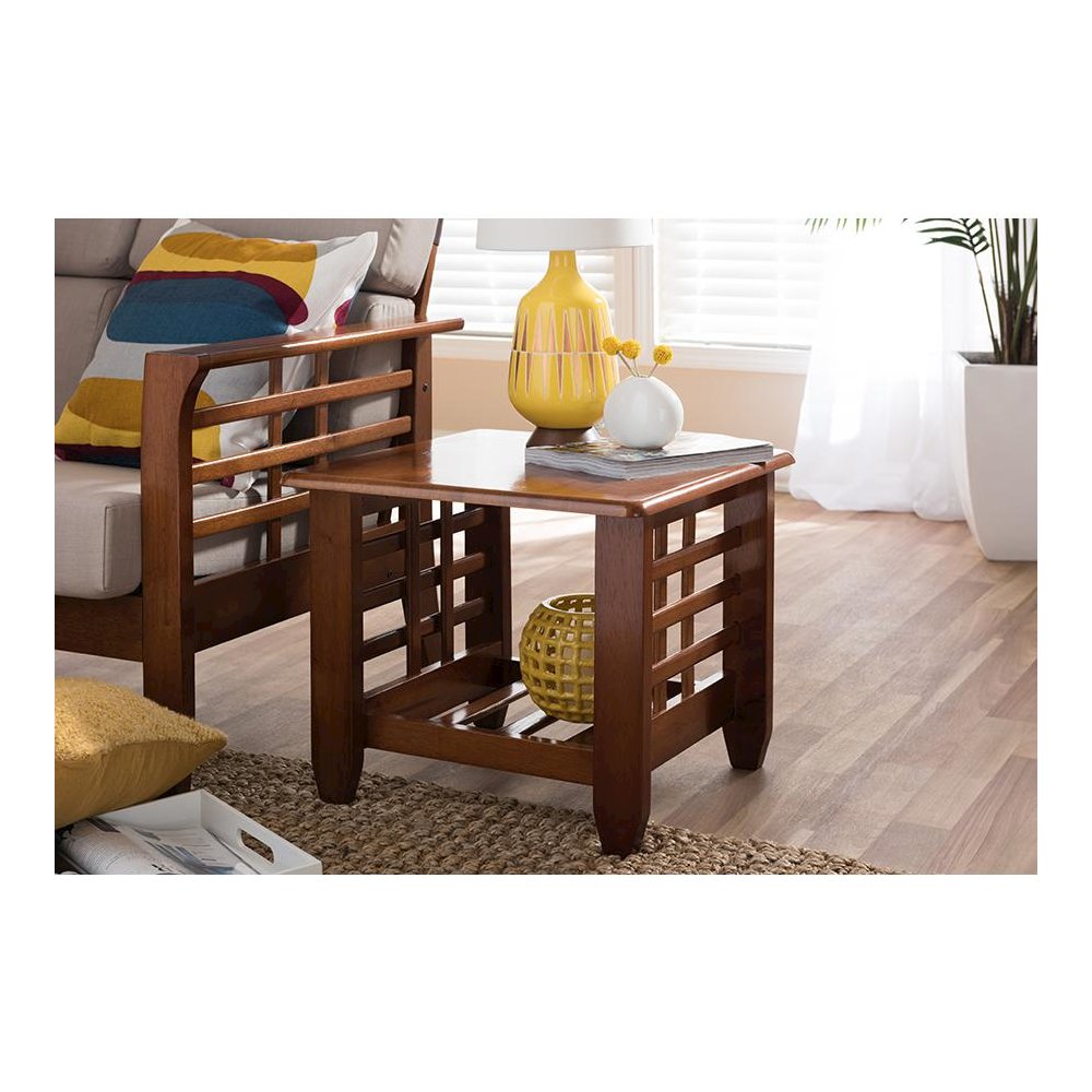 Cherry Finished Brown Wood Living Room Occasional End Table