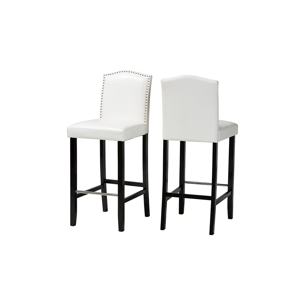 Baxton Studio Libra White Modern Bar Stool with Nail Head Trim (Set of 2)