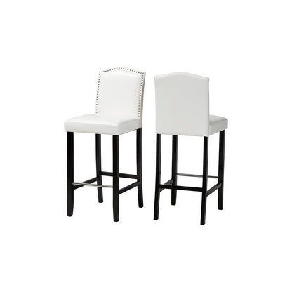 Baxton Studio Libra White Modern Bar Stool with Nail Head Trim (Set of 2)