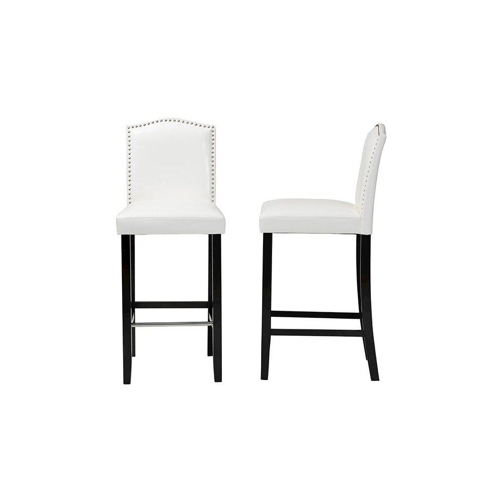 Baxton Studio Libra White Modern Bar Stool with Nail Head Trim (Set of 2)