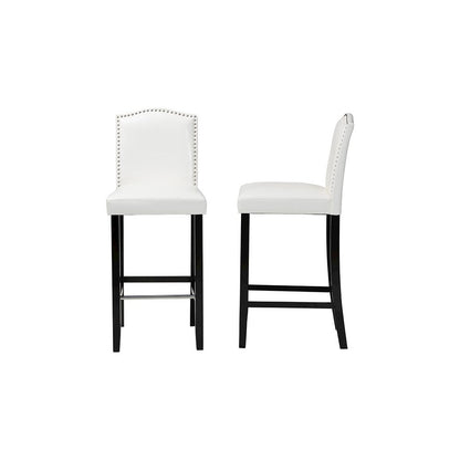 Baxton Studio Libra White Modern Bar Stool with Nail Head Trim (Set of 2)