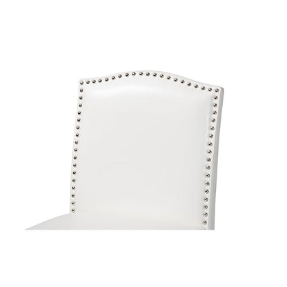 Baxton Studio Libra White Modern Bar Stool with Nail Head Trim (Set of 2)