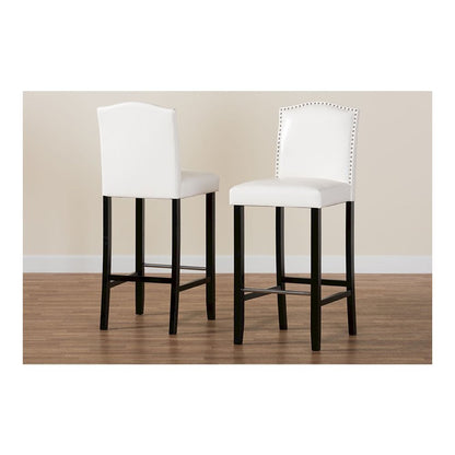 Baxton Studio Libra White Modern Bar Stool with Nail Head Trim (Set of 2)