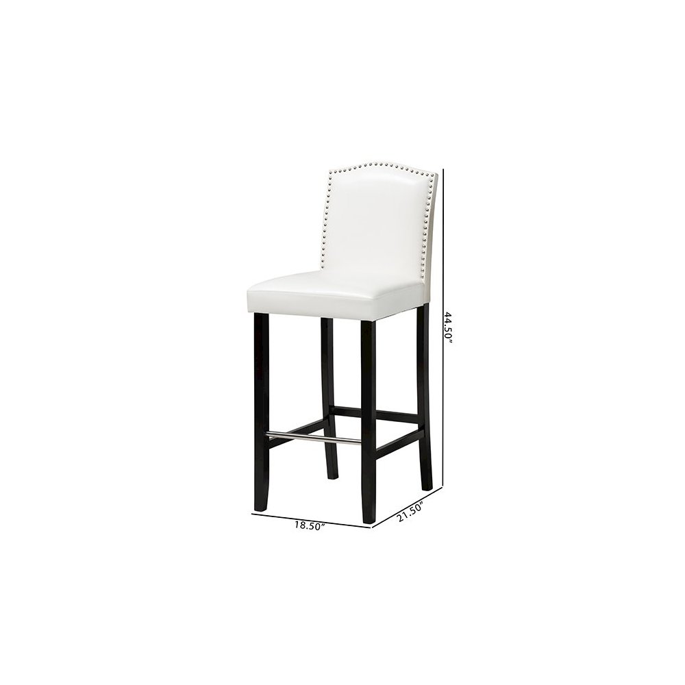Baxton Studio Libra White Modern Bar Stool with Nail Head Trim (Set of 2)
