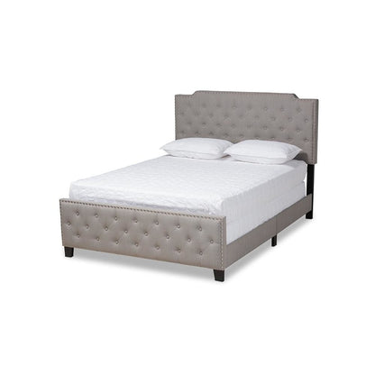 Transitional Grey Fabric Upholstered Button Tufted King Size Panel Bed