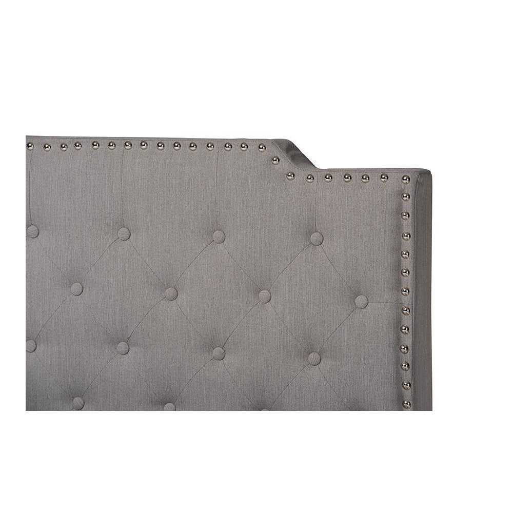 Transitional Grey Fabric Upholstered Button Tufted King Size Panel Bed