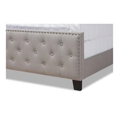 Transitional Grey Fabric Upholstered Button Tufted King Size Panel Bed