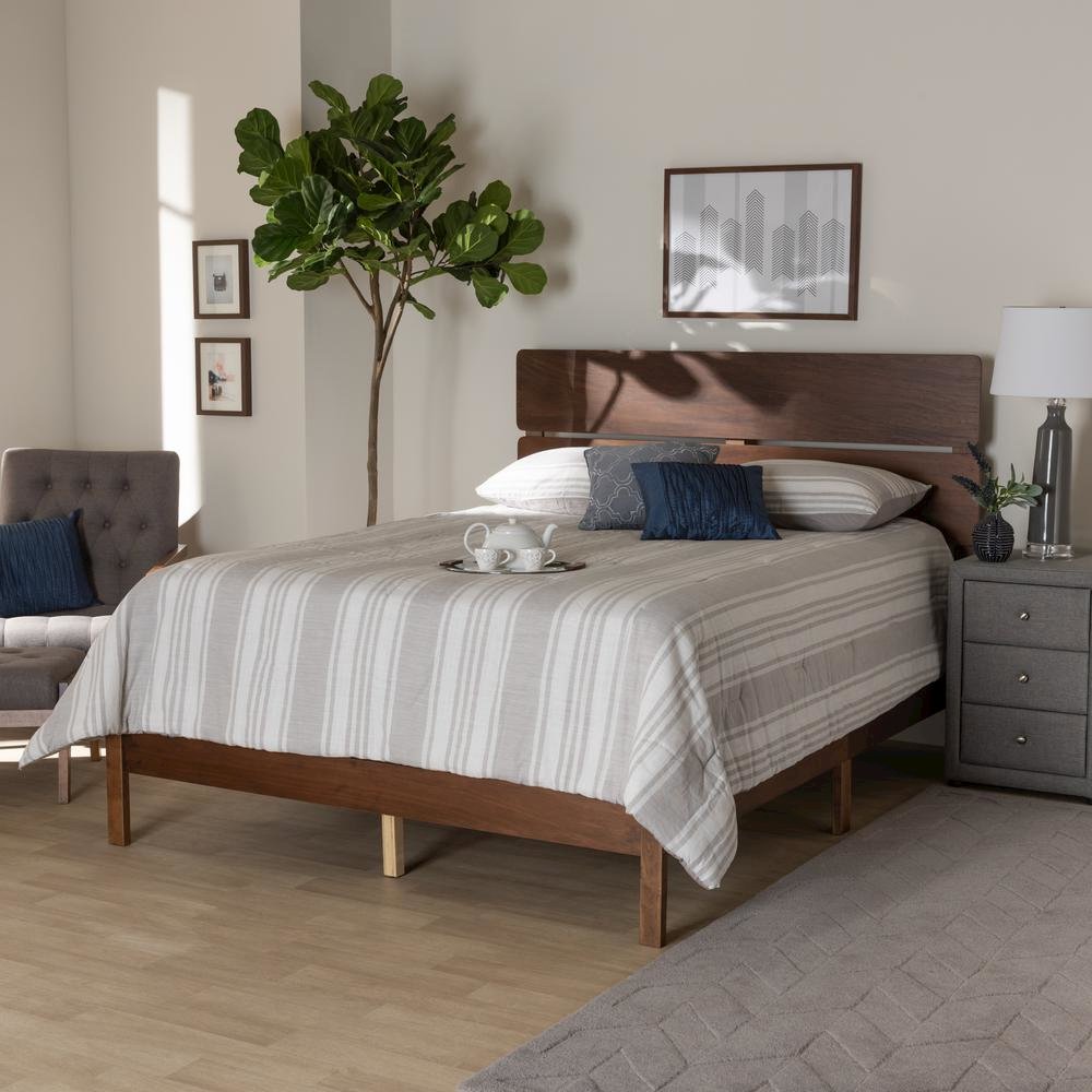 Anthony Modern and Contemporary Walnut Brown Finished Wood Queen Size Panel Bed