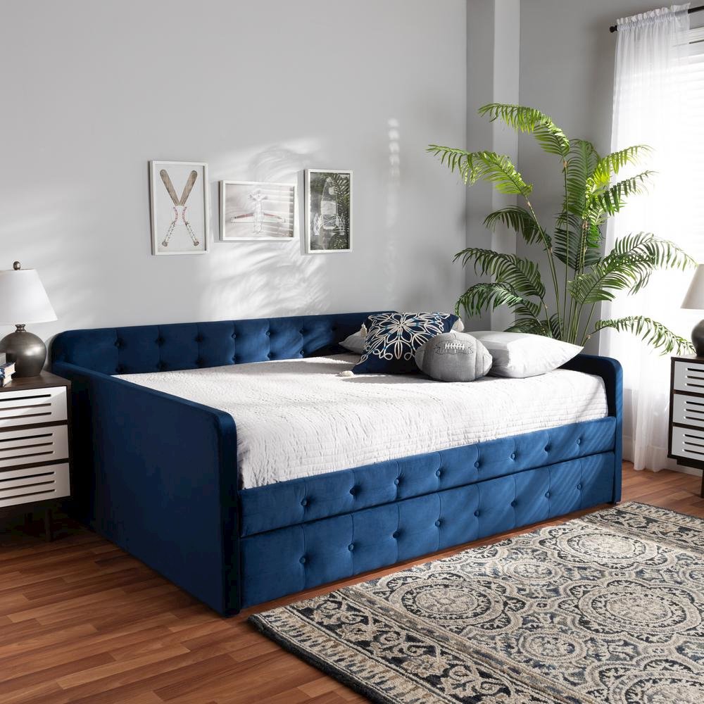 Button Tufted Queen Size Daybed with Trundle
