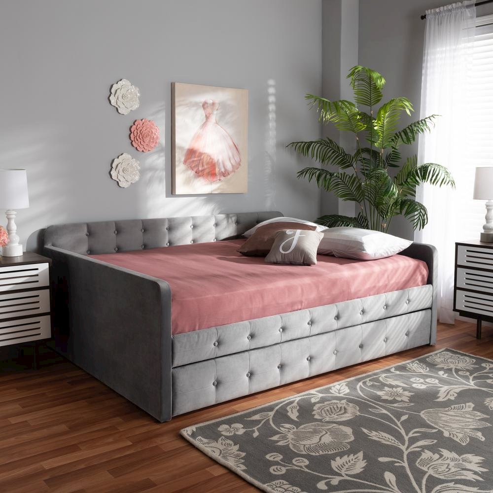 Button Tufted Queen Size Daybed with Trundle