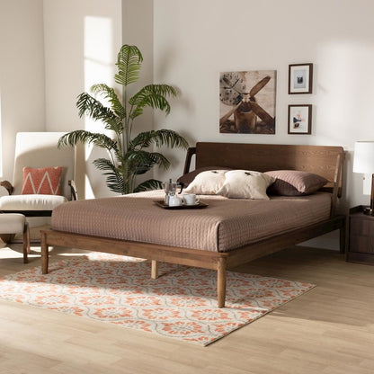 Sadler Mid-Century Modern Ash Walnut Brown Finished Wood Queen Size Platform Bed