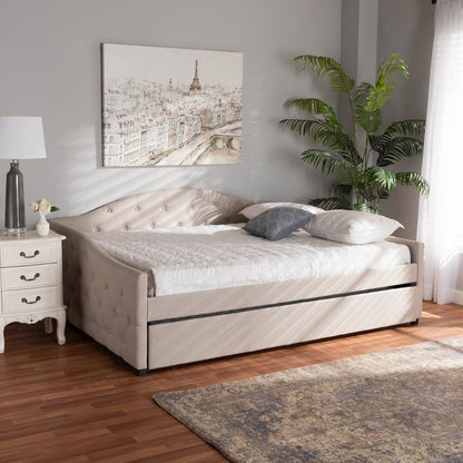 Transitional Beige Fabric Upholstered Queen Size Daybed with Trundle