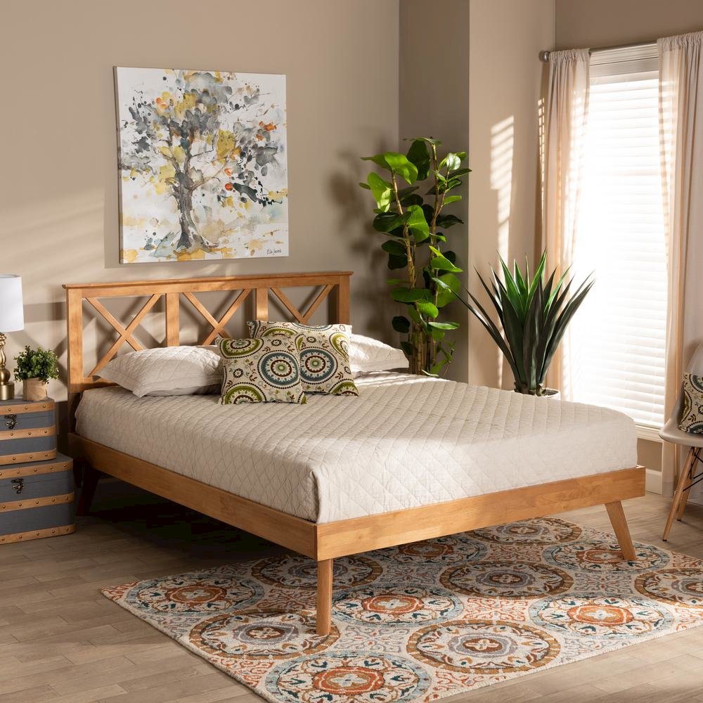 Galvin Modern and Contemporary Brown Finished Wood Queen Size Platform Bed