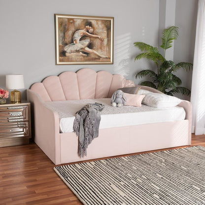 Light Pink Velvet Fabric Upholstered Queen Size Daybed