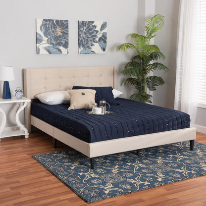 Transitional Beige Fabric Upholstered Queen Size Platform Bed