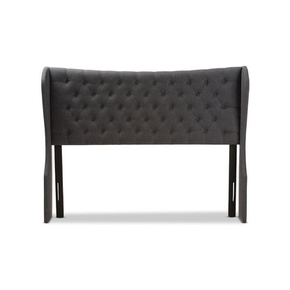 Dark Grey Fabric Button-Tufted King Size Winged Headboard
