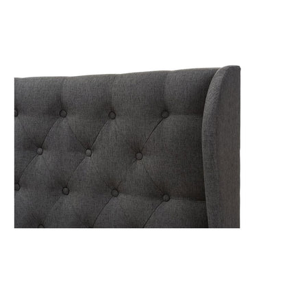 Dark Grey Fabric Button-Tufted King Size Winged Headboard