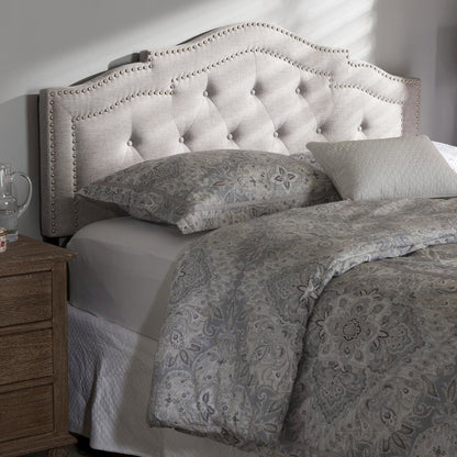 Edith Modern and Contemporary Greyish Beige Fabric Queen Size Headboard