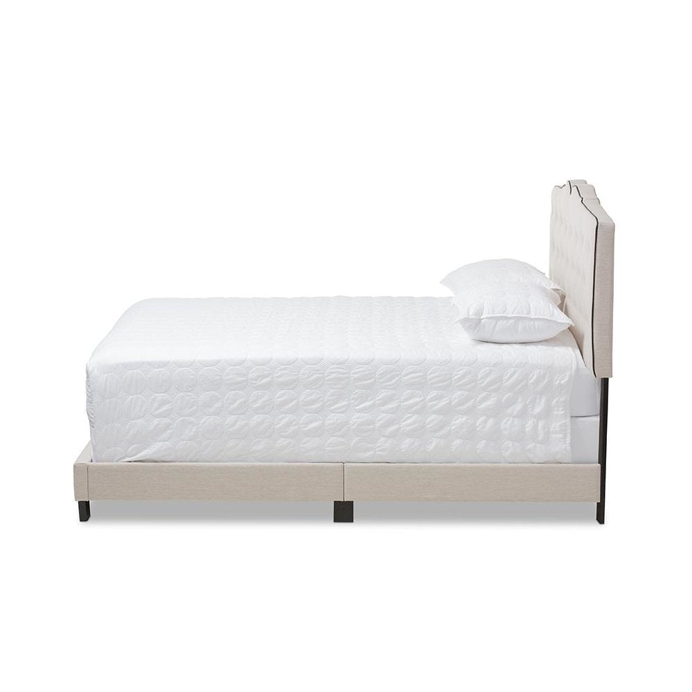Vivienne Modern and Contemporary Light Beige Fabric Upholstered King Size Bed