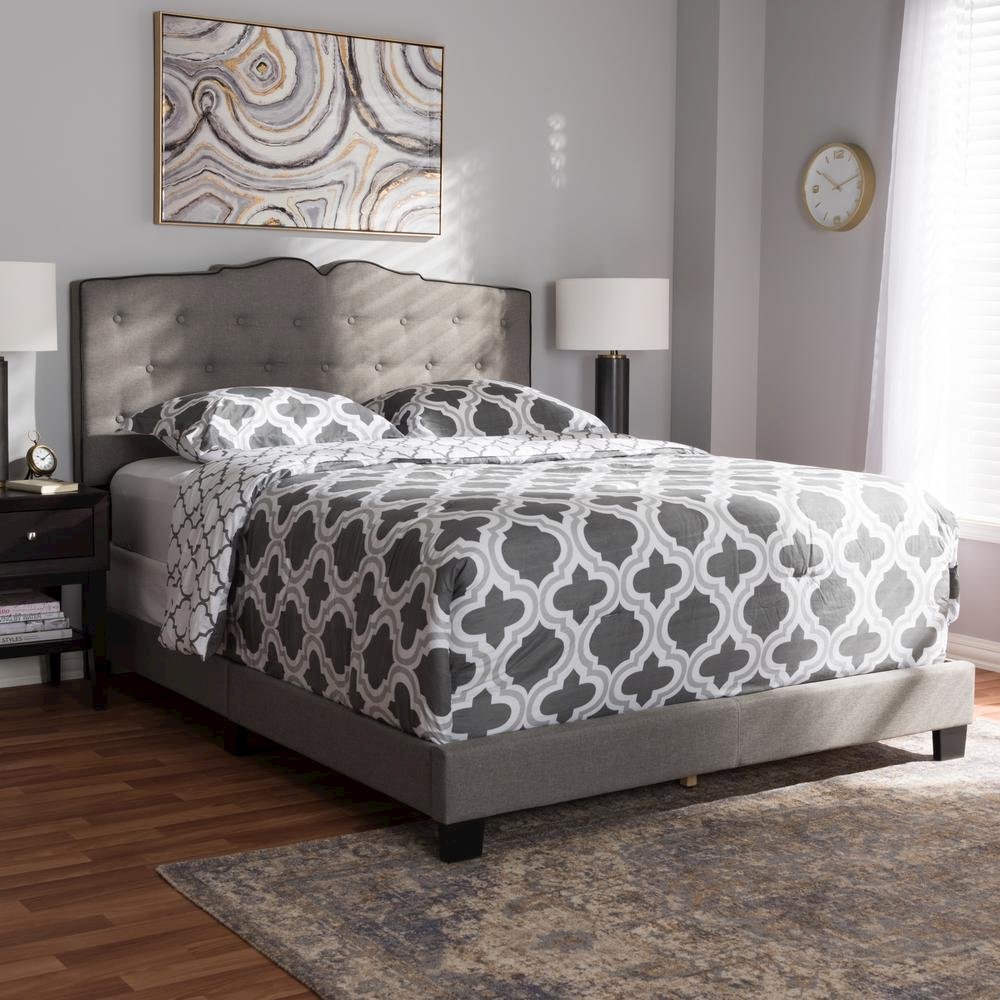 Vivienne Modern and Contemporary Light Grey Fabric Upholstered Queen Size Bed