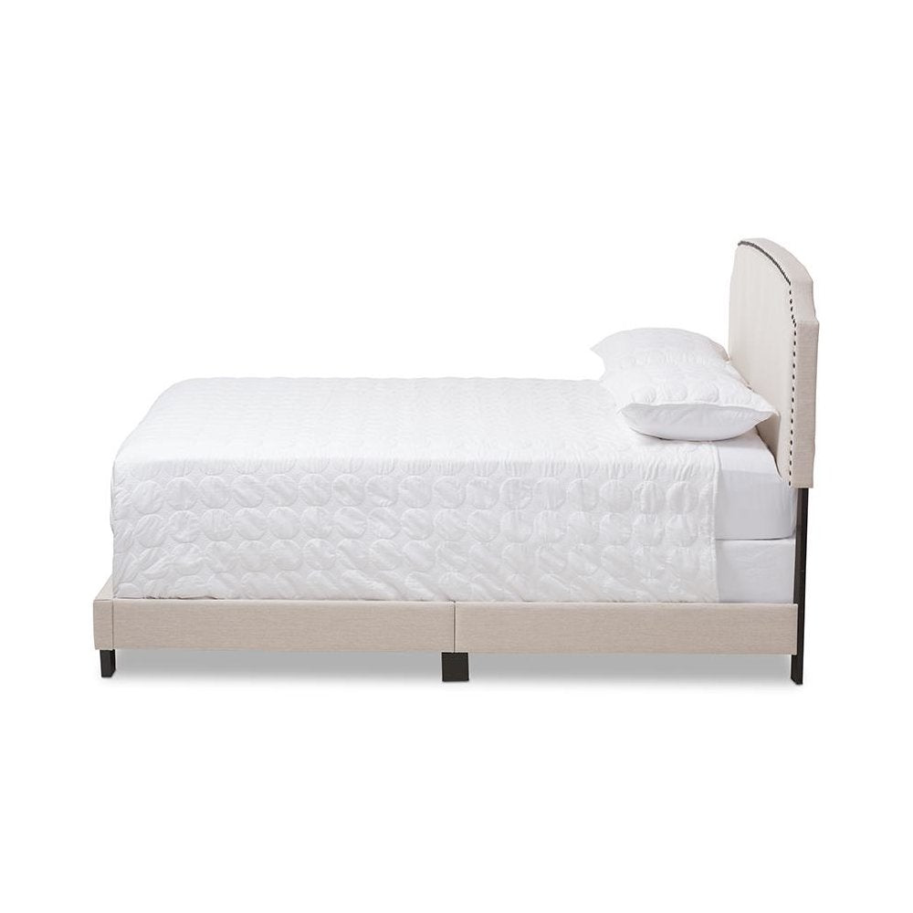 Odette Modern and Contemporary Light Beige Fabric Upholstered King Size Bed