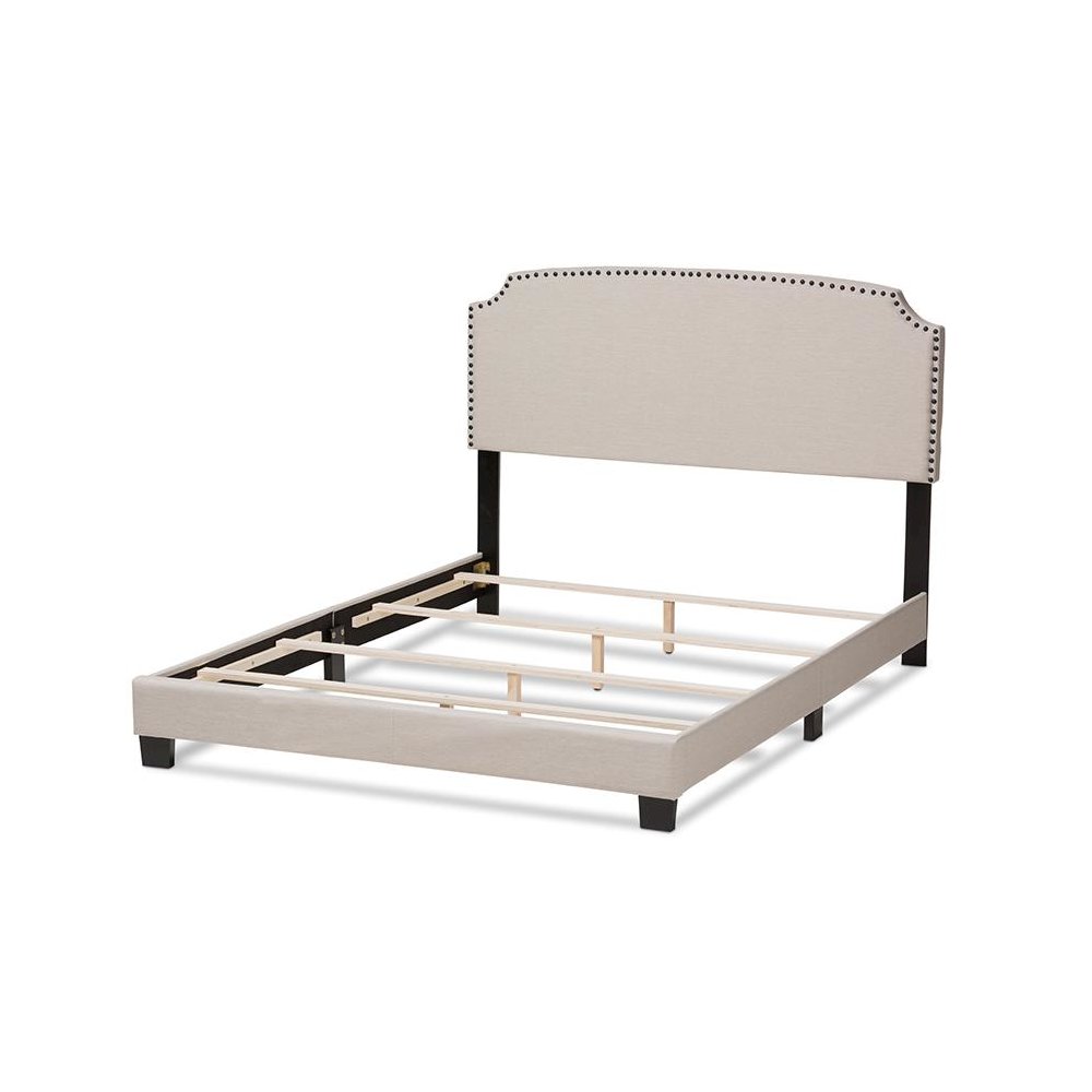 Odette Modern and Contemporary Light Beige Fabric Upholstered King Size Bed