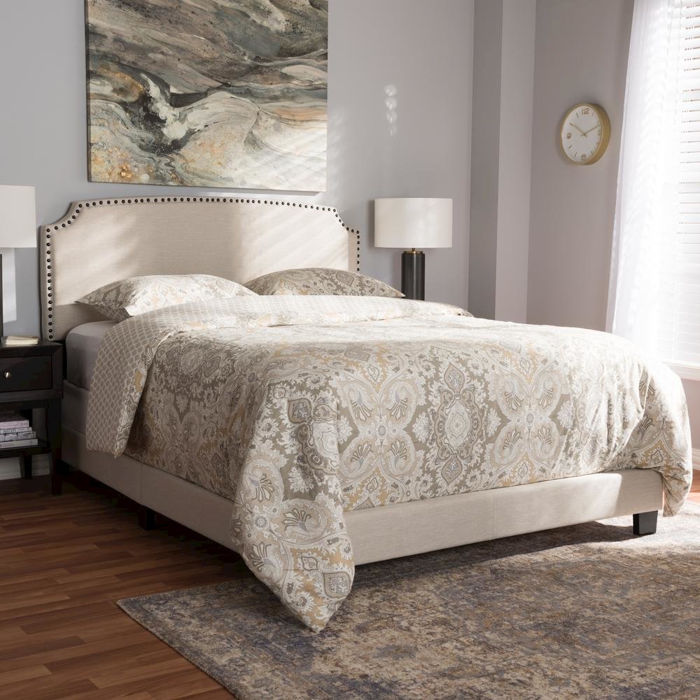 Odette Modern and Contemporary Light Beige Fabric Upholstered Queen Size Bed