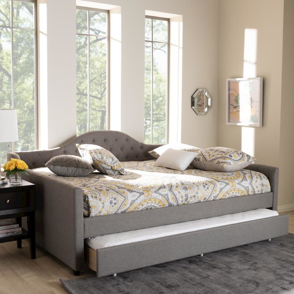 Grey Fabric Upholstered Queen Size Daybed with Trundle