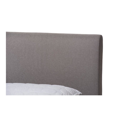 Grey Fabric Upholstered Walnut Finished King Size Platform Bed